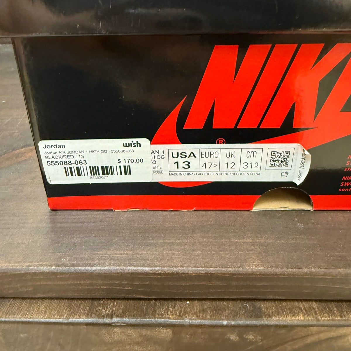 Jordan 1 Retro High OG Patent Bred Size 13 (Pre-Owned) - Image 7