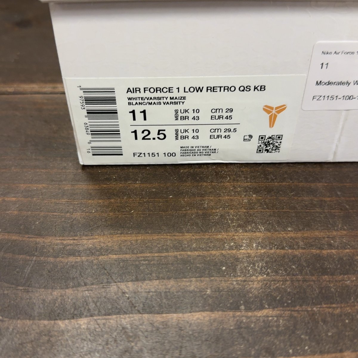 Nike Air Force 1 Low Retro QS Kobe Bryant Lakers Home Size 11 (Pre-Owned) - aux