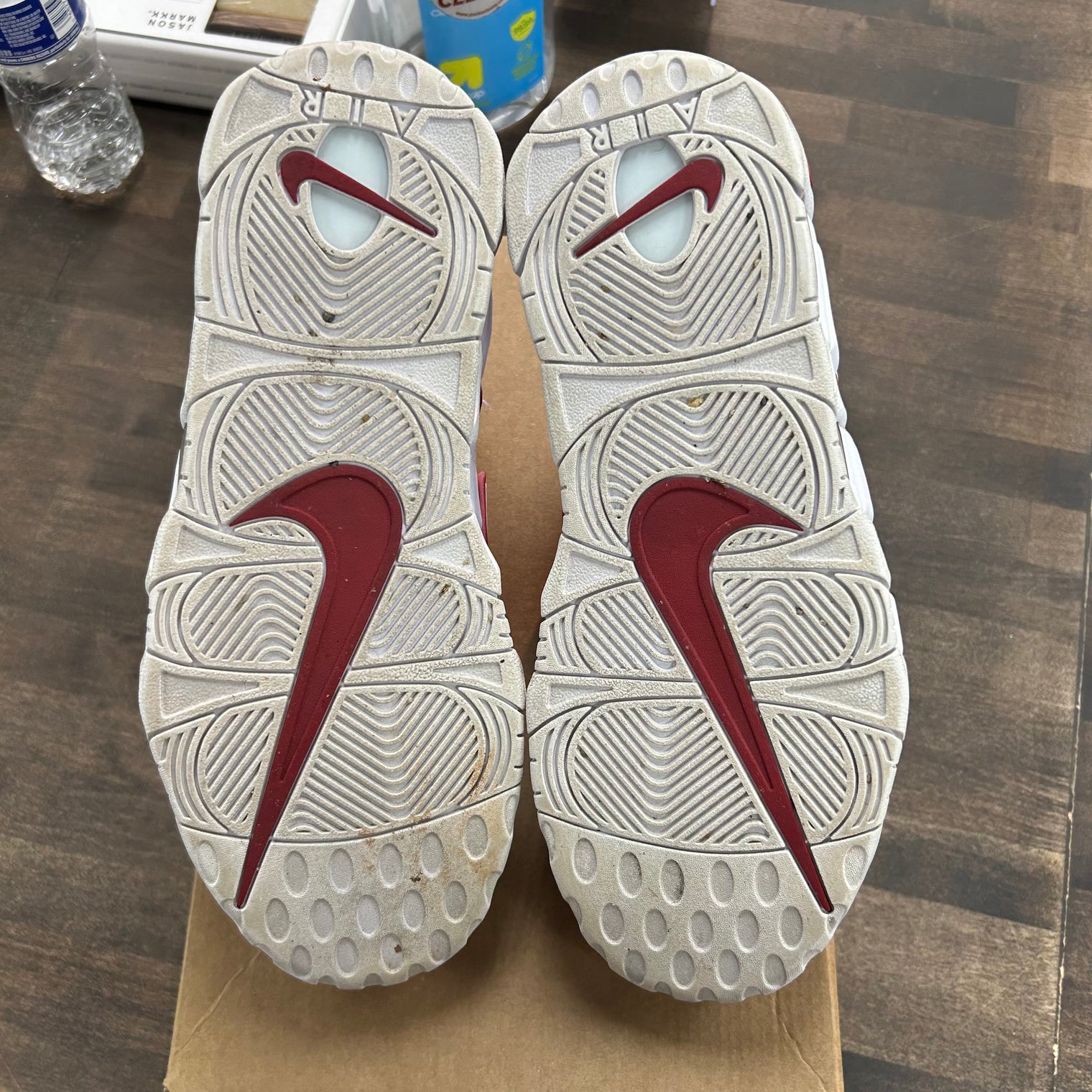 White Varsity Red Outline Air More Uptempo (USED, No Box)