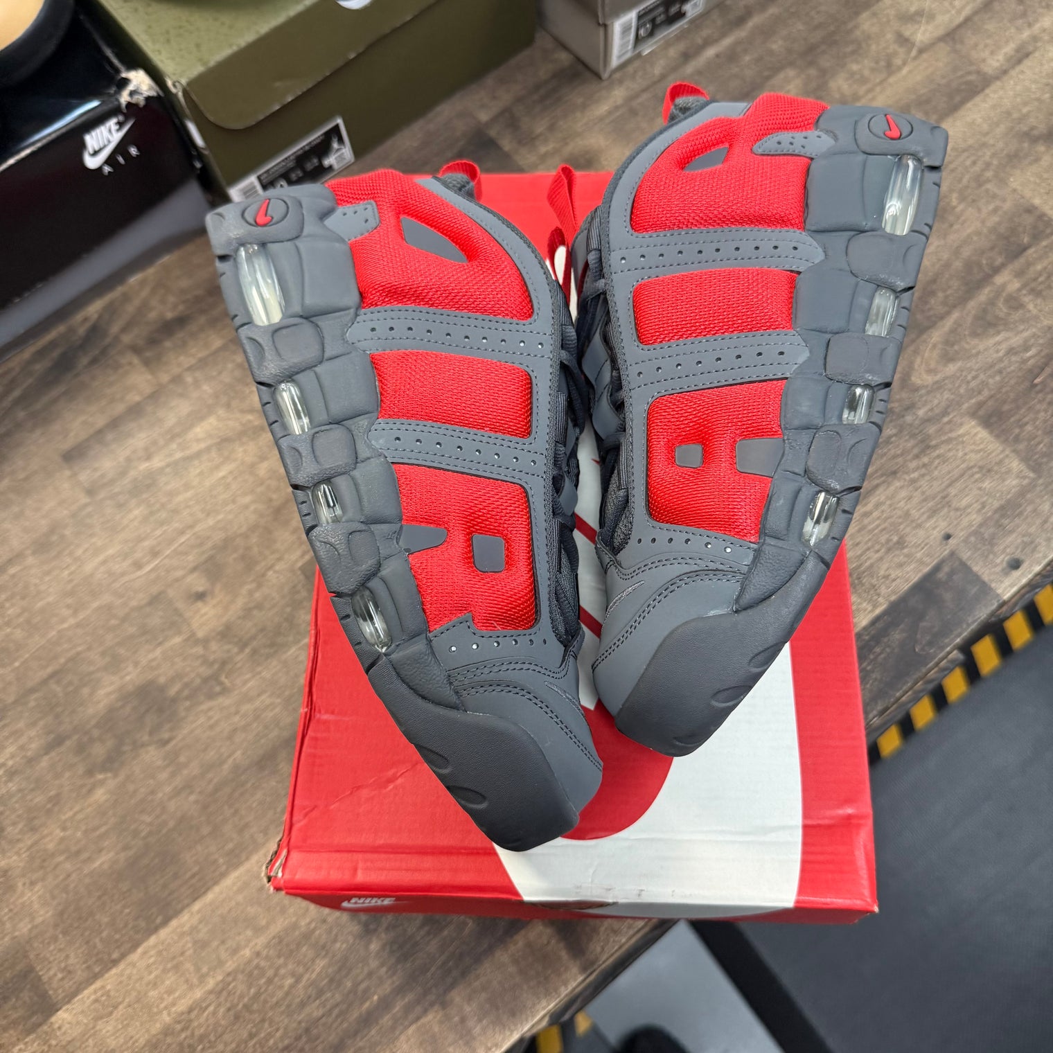 Dark Grey Light Crimson Nike Air More Uptempo Low (USED)