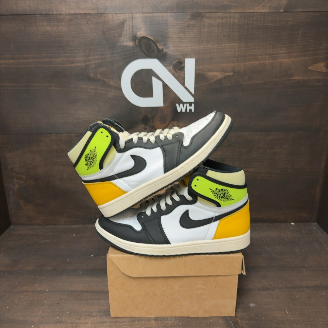 Jordan 1 Retro High White Black Volt University Gold Size 8 (Pre-Owned) - Image 1