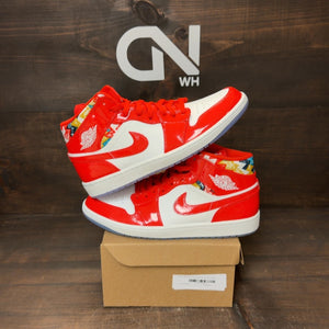 Jordan 1 Mid Barcelona Sweater Red Patent Size 12 (Pre-Owned) - Image 1