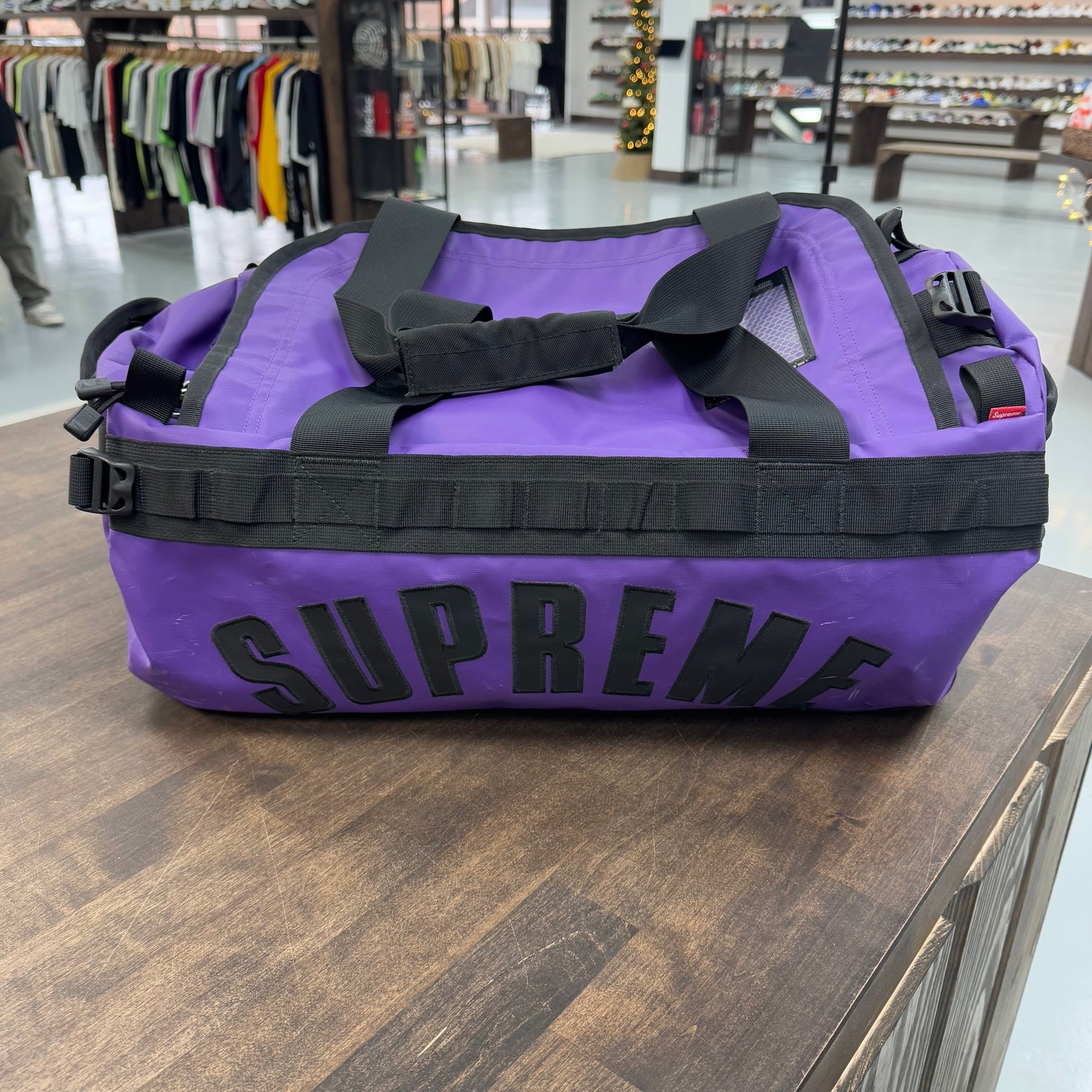 The Supreme Northface Arc Logo Purple Duffle Bag (USED)