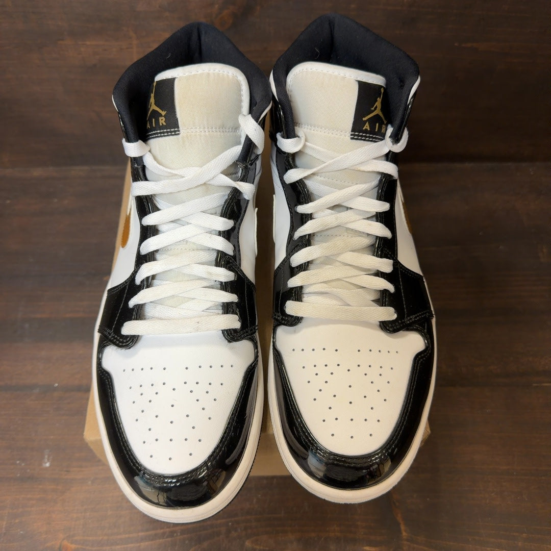 Jordan 1 Mid Patent Black White Gold Size 12 (Pre-Owned) - Image 3
