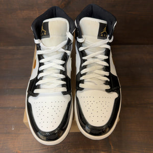 Jordan 1 Mid Patent Black White Gold Size 12 (Pre-Owned) - Image 3