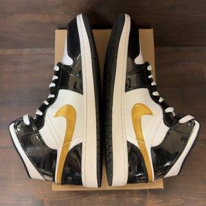 Jordan 1 Mid Patent Black White Gold Size 12 (Pre-Owned) - Image 5
