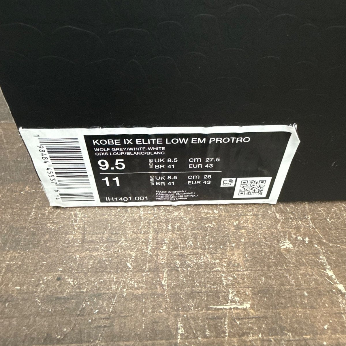Nike Kobe 9 EM Low Protro TB Wolf Grey Size 9.5 - aux