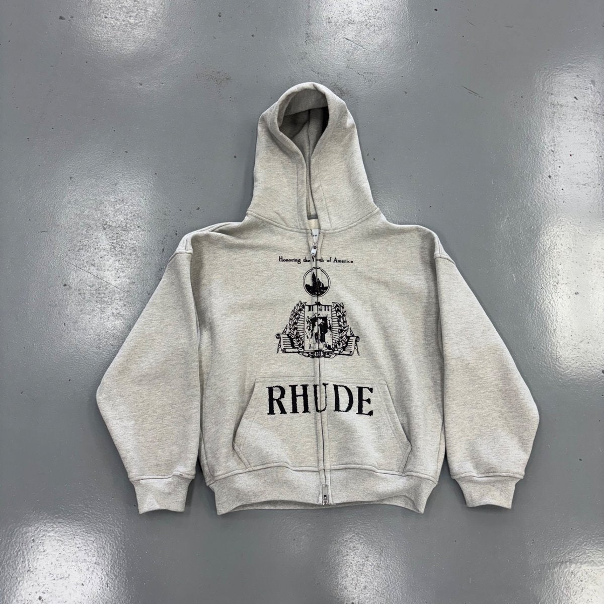 Rhude Youth of America Zip Up Heather Grey Size Medium (Pre-Owned) - front