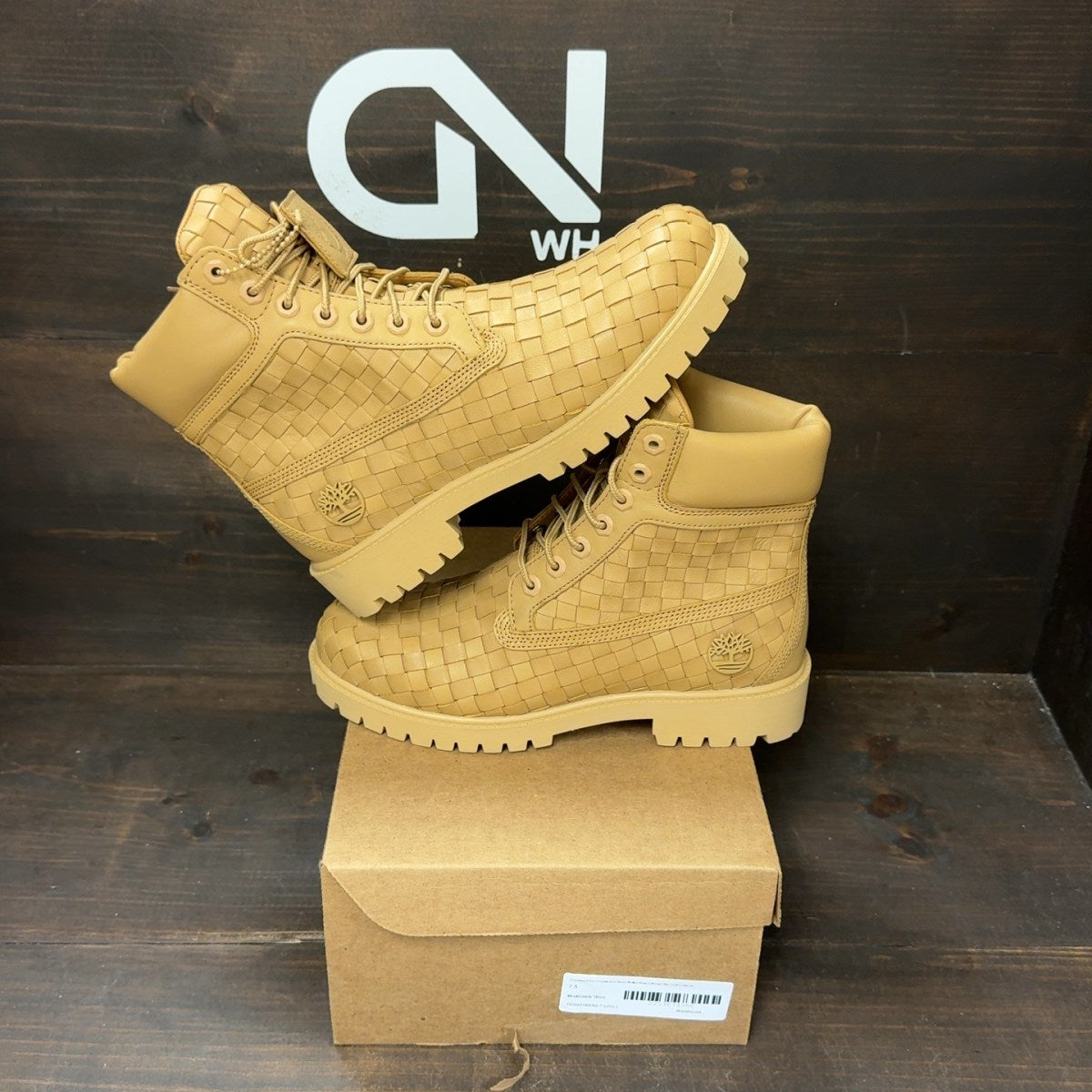 Timberland 6 Inch Premium Boot 'Woven Medium Beige Full Grain' Size 7.5 (Pre-Owned) - Image 1