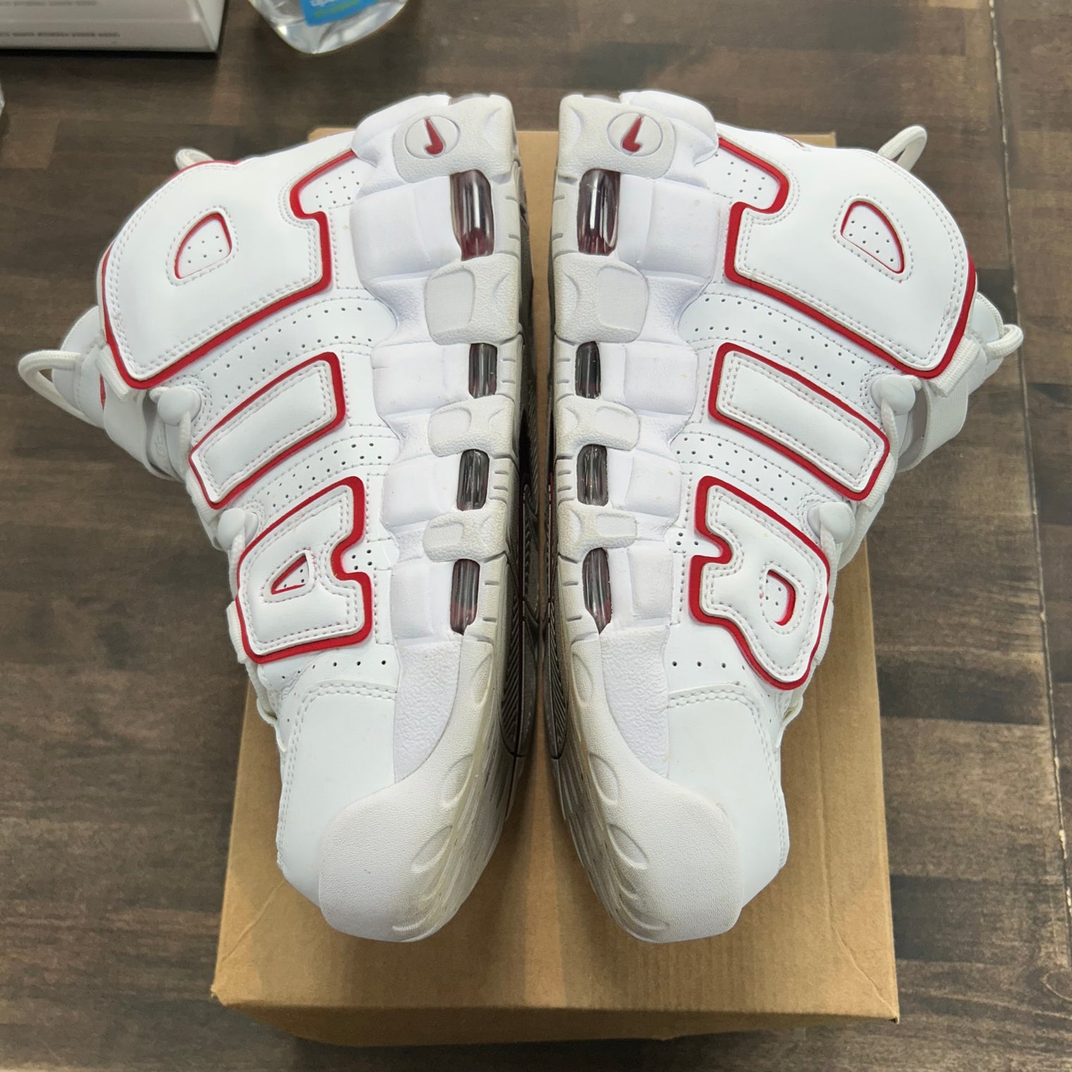 White Varsity Red Outline Air More Uptempo (USED, No Box)