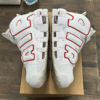 White Varsity Red Outline Air More Uptempo (USED, No Box)