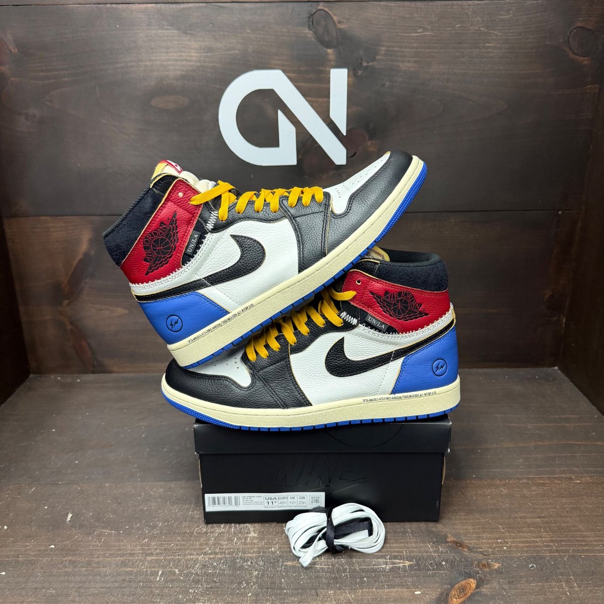Jordan 1 Retro High OG SP Fragment x Union LA Varsity Red Sport Royal Size 11.5 (Pre-Owned) - front