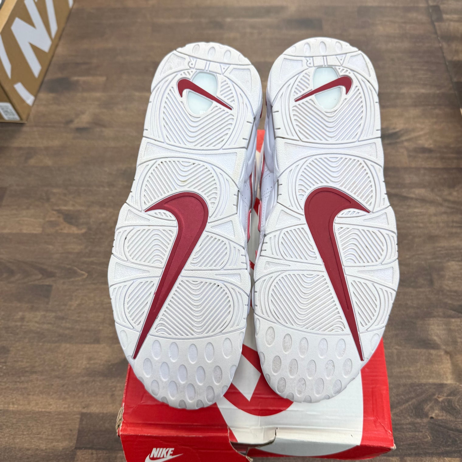 White Varsity Red Outline Air More Uptempo (USED)