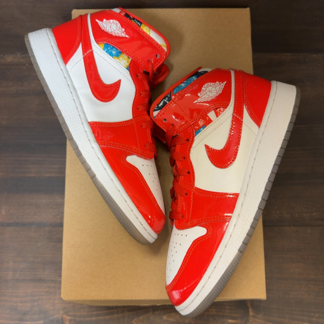 Jordan 1 Mid Barcelona Sweater Red Patent (GS) Size 5.5Y (Pre-Owned) - Image 2
