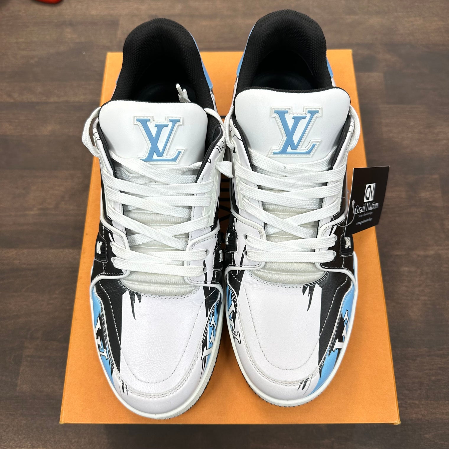 Louis Vuitton White Blue Trainer Sneaker (USED)