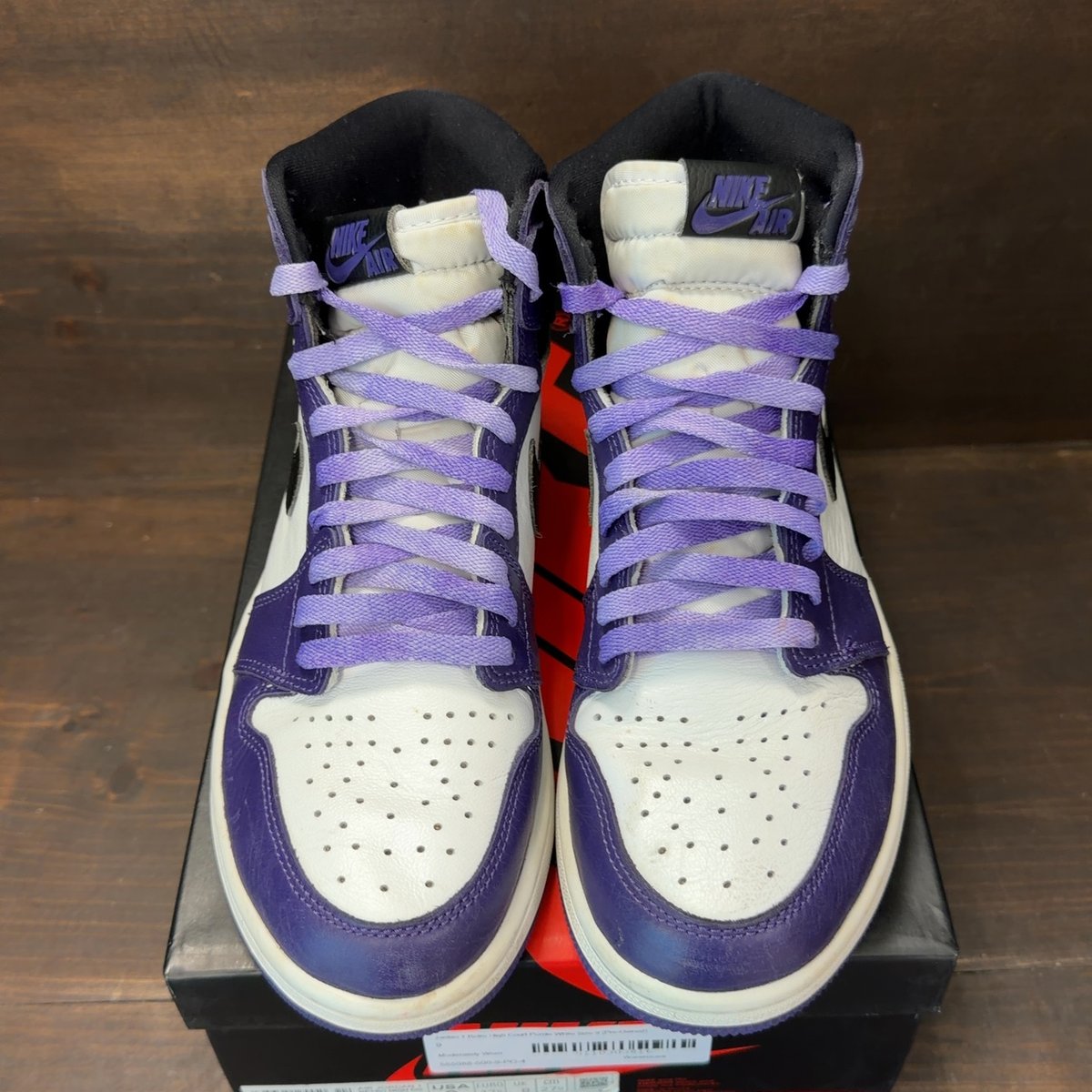 Jordan 1 Retro High Court Purple White Size 9 (Pre-Owned) - tag