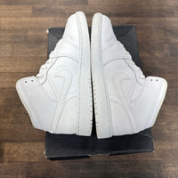 Triple White Tumbled Leather Jordan 1 Mid (GS) (USED)