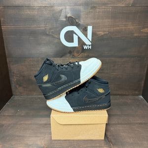 Jordan 1 Mid Black White Gold (GS) Size 7.5Y (Pre-Owned) - Image 1