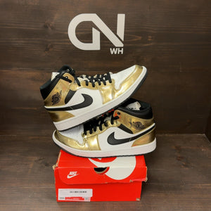 Jordan 1 Mid Metallic Gold Black White Size 10.5 (Pre-Owned) - Image 1