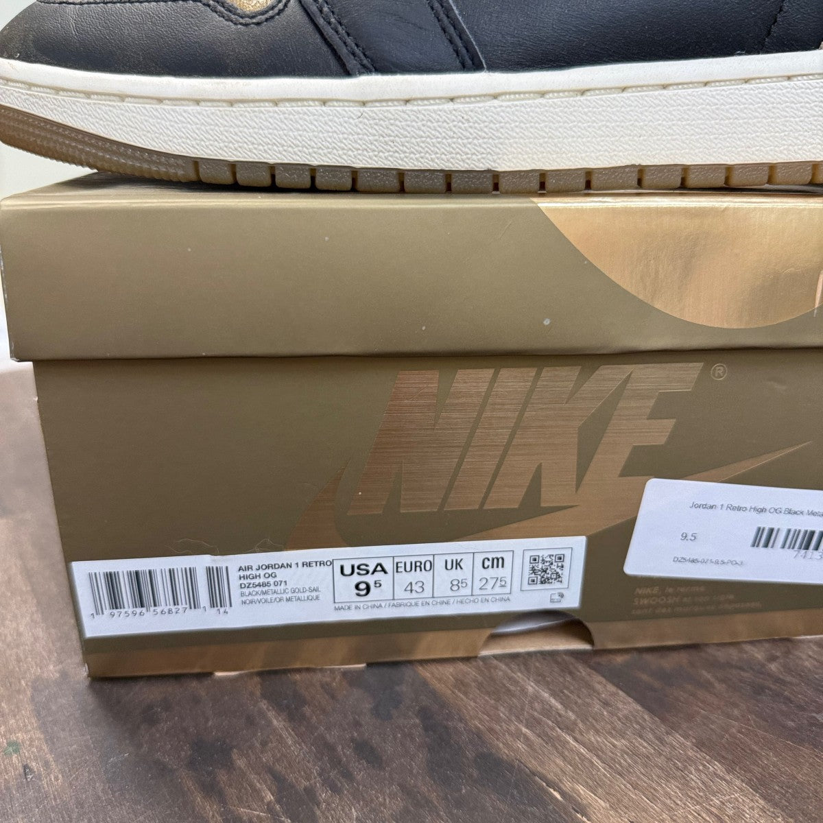 Jordan 1 Retro High OG Black Metallic Gold Size 9.5 (Pre-Owned) - Image 6