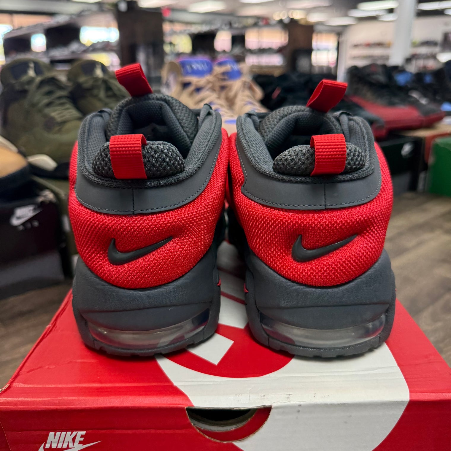 Dark Grey Light Crimson Nike Air More Uptempo Low (USED)
