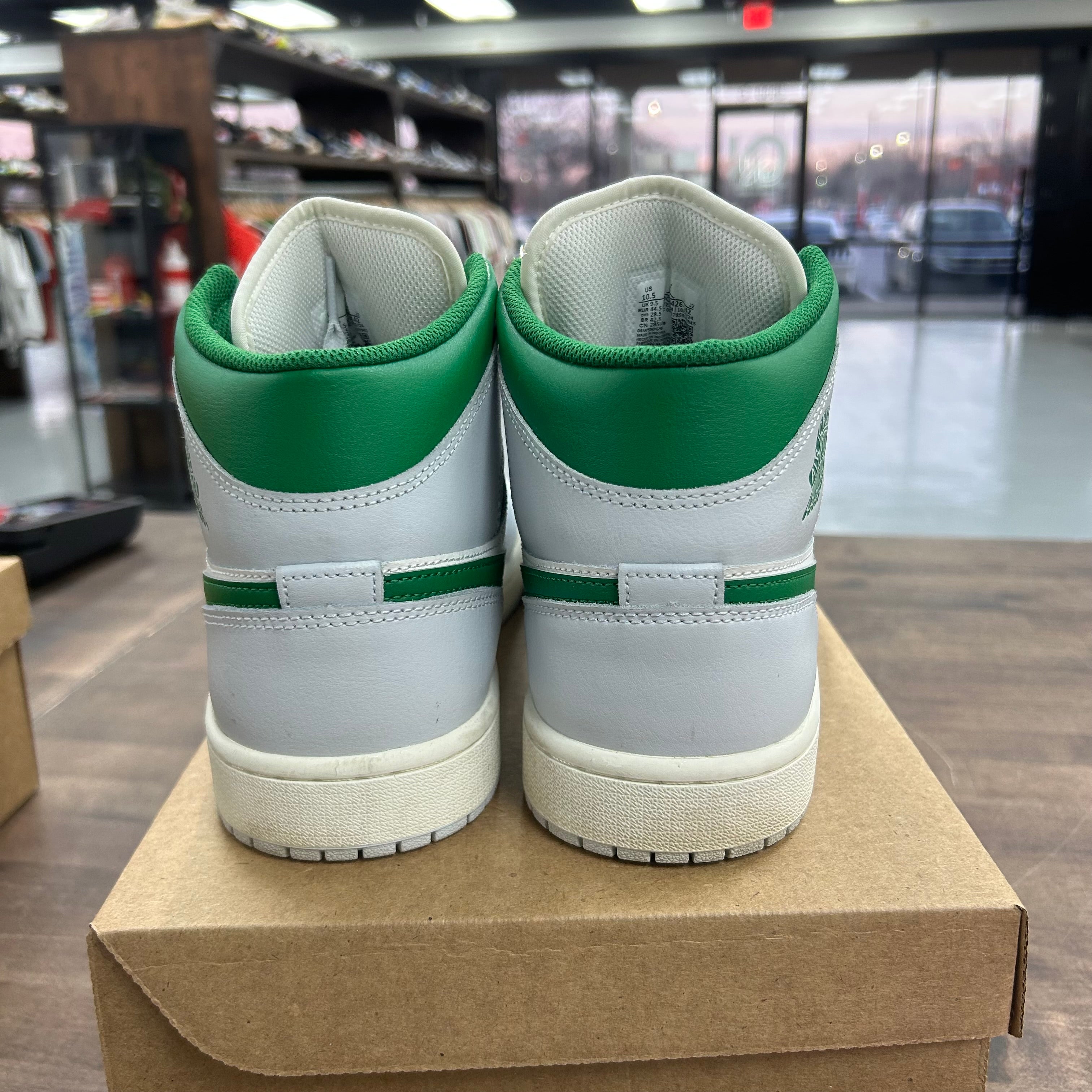 Jordan 1 Mid White Pure Platinum Pine Green Size 10.5 (Pre-Owned)