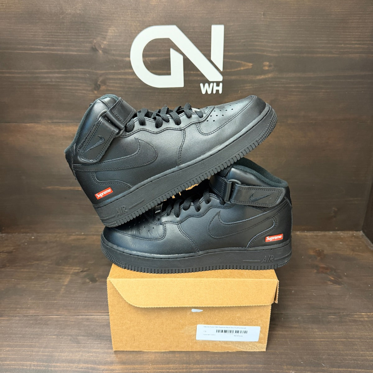Nike Air Force 1 Mid Supreme Black Size 7.5 (Pre-Owned) - Image 1