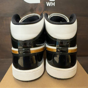 Jordan 1 Mid Patent Black White Gold Size 12 (Pre-Owned) - Image 4