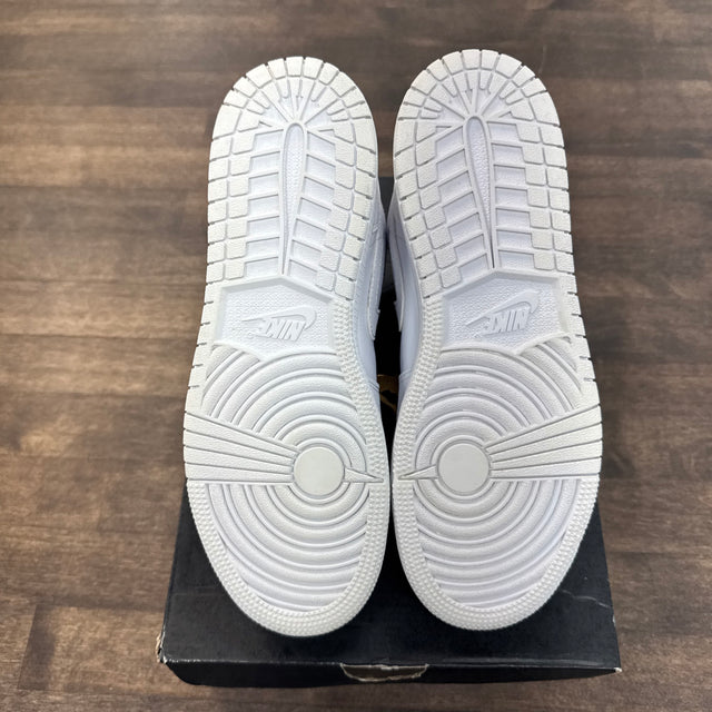 Triple White Tumbled Leather Jordan 1 Mid (GS) (USED)