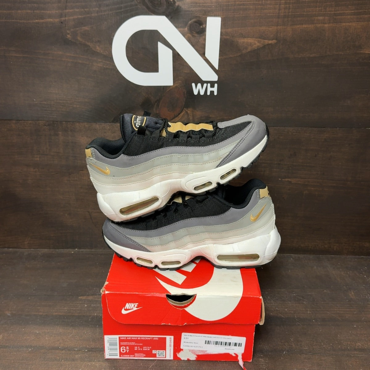 Nike Air Max 95 Recraft GS 'White Metallic Gold' Size 6.5Y (Pre-Owned) - front