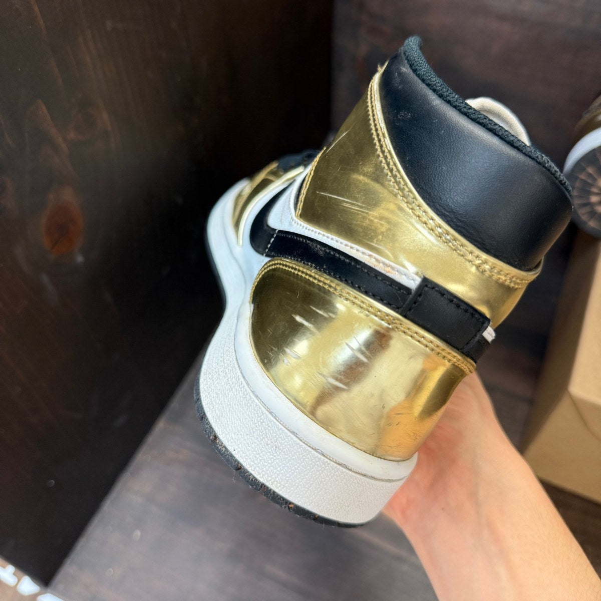 Jordan 1 Mid Metallic Gold Black White Size 10 (Pre-Owned) - Image 7
