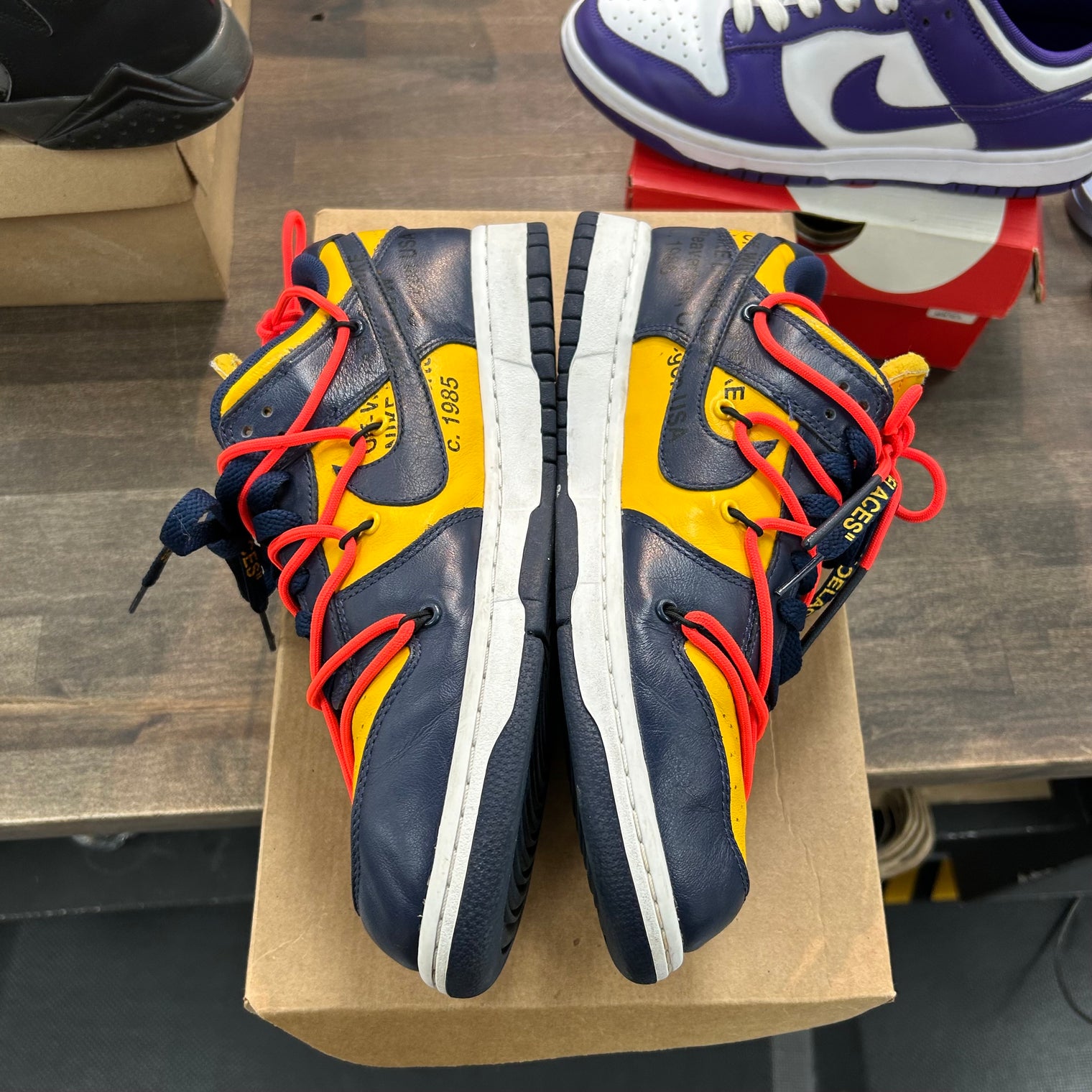 Off-White University Gold Nike Dunk Low (USED, No Box)