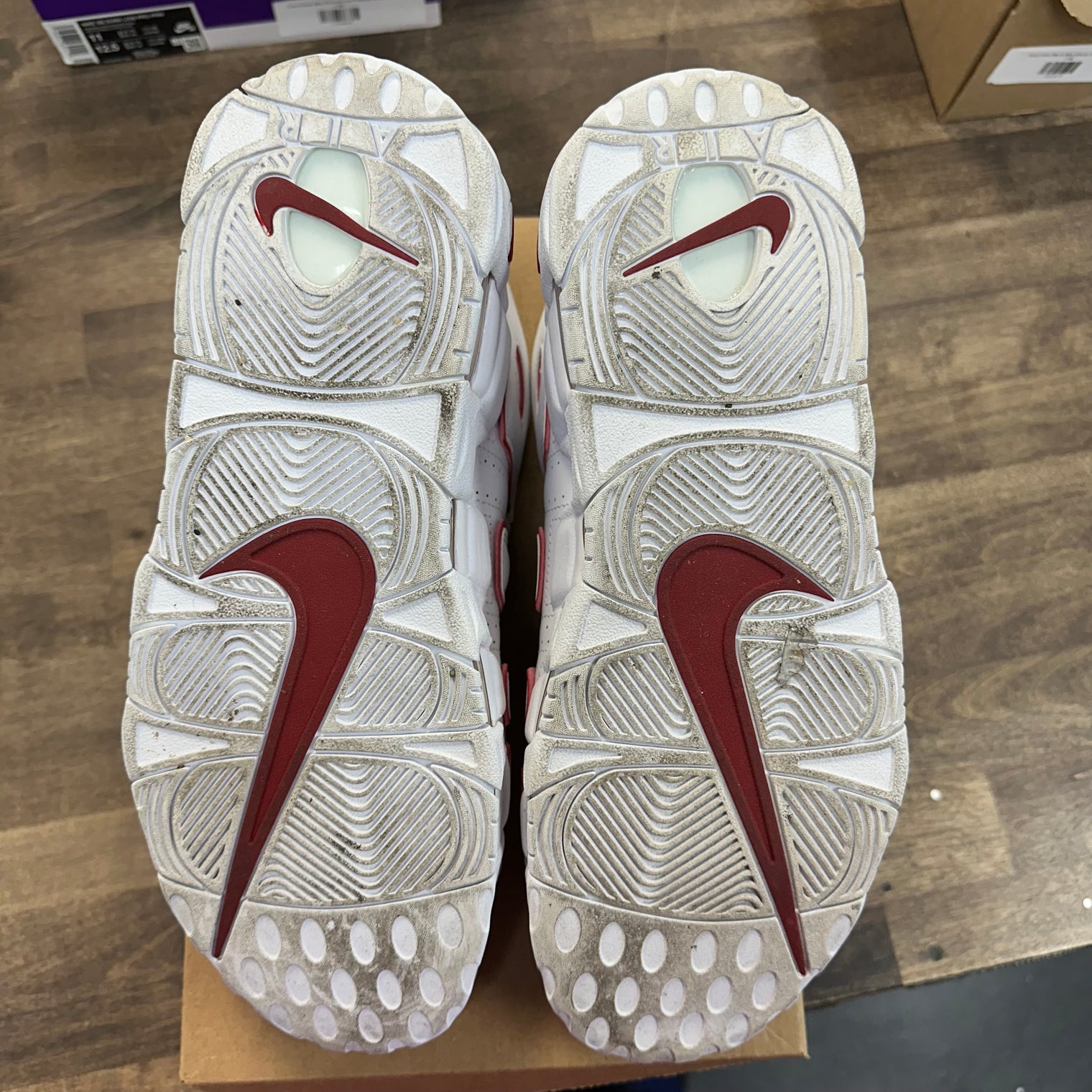 White Varsity Red Outline Nike Air More Uptempo (USED, No Box)