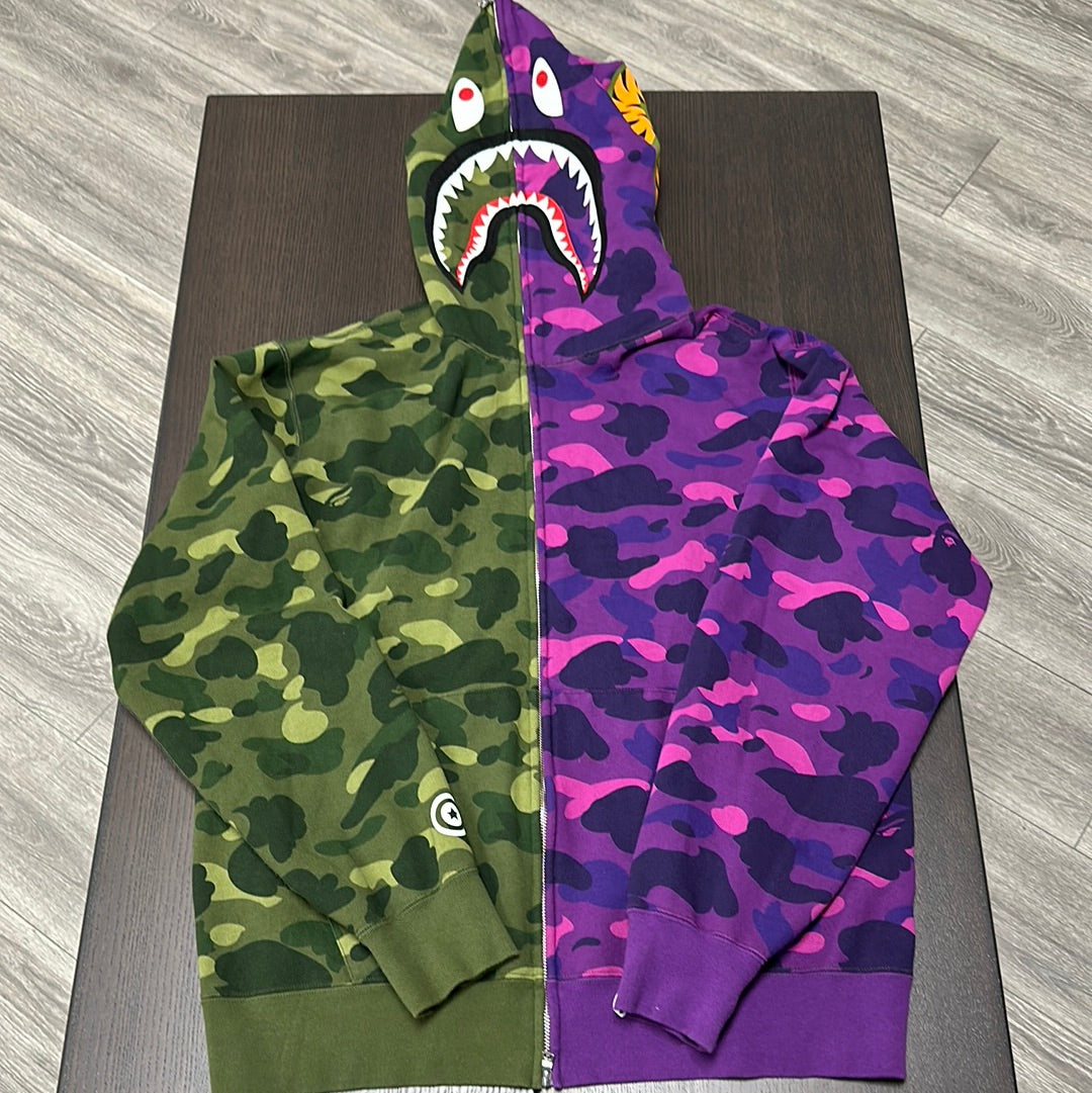 Bape Shark Camo Split Zip Up Jacket Green/Purple (USED)