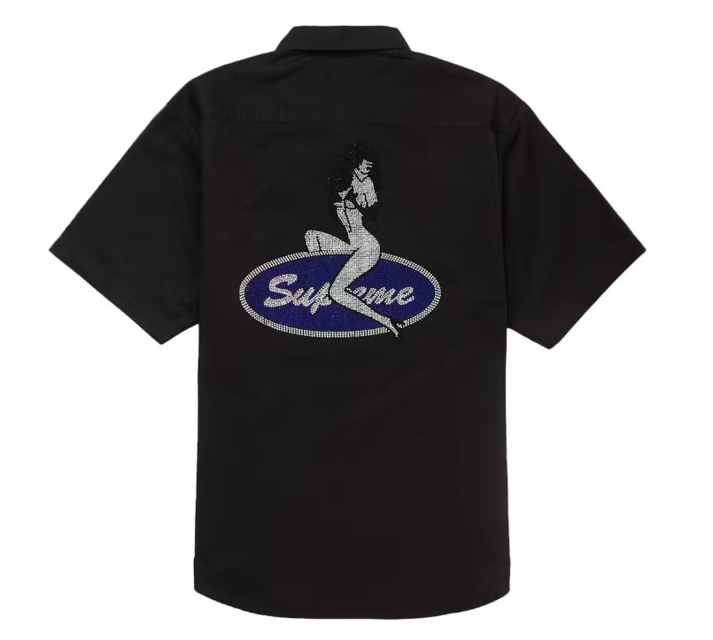 Rhinestone Pin Up Supreme S/S Work Shirt Black