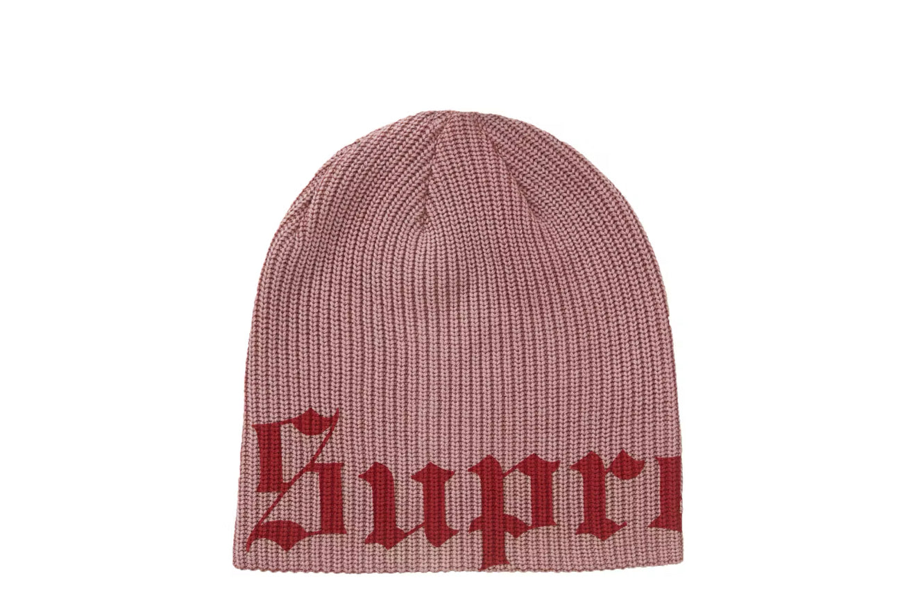 Old English Printed Beanie Pale Red