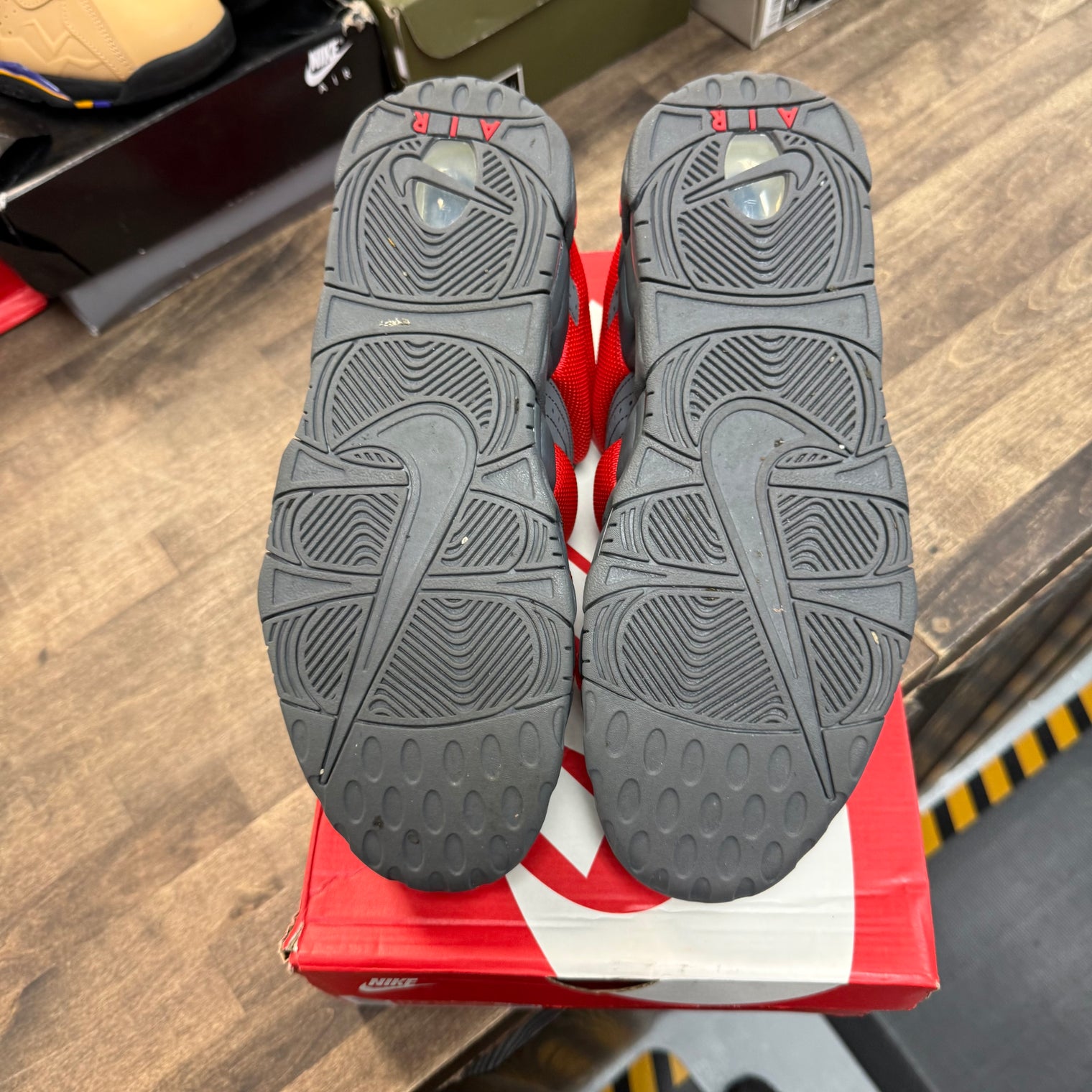 Dark Grey Light Crimson Nike Air More Uptempo Low (USED)