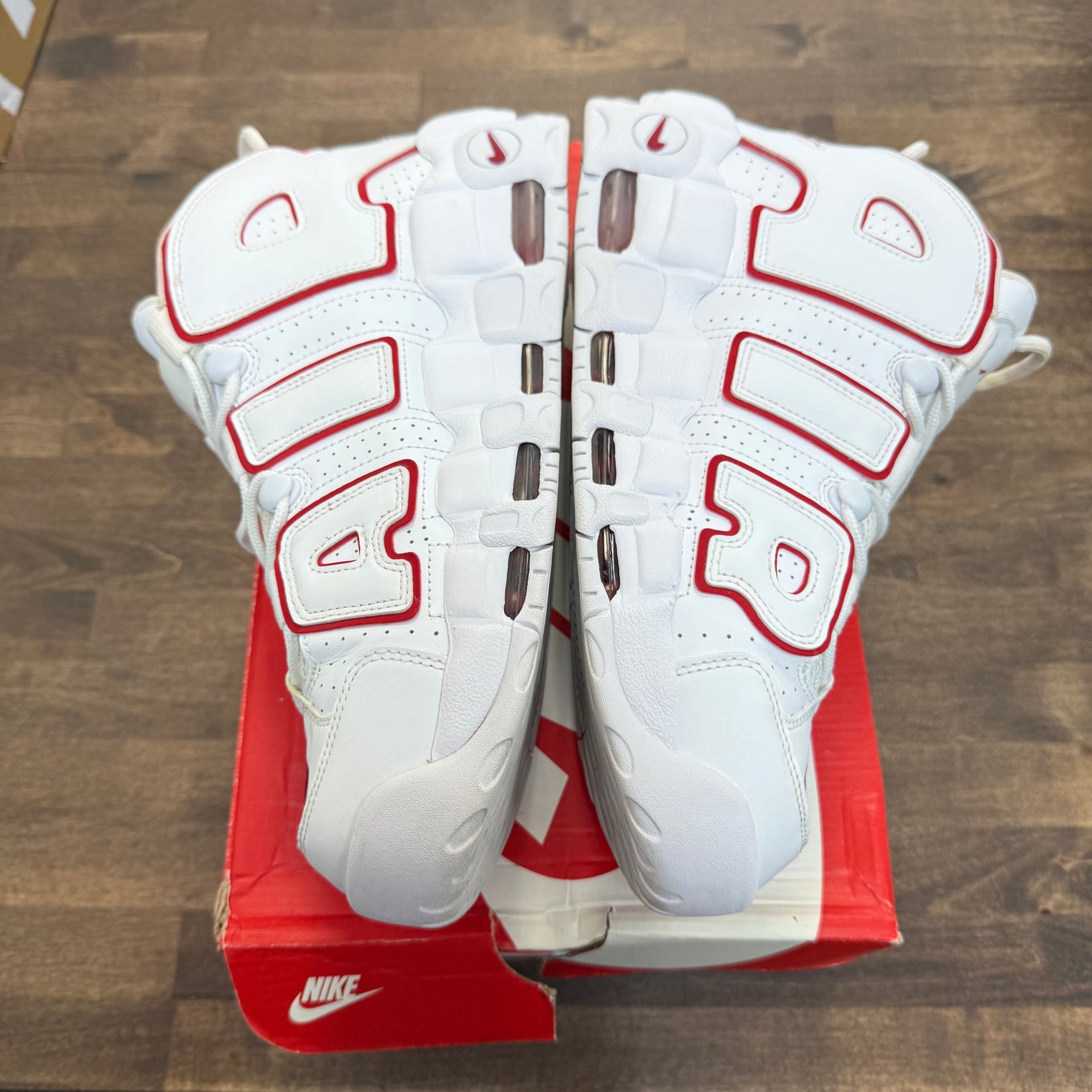 White Varsity Red Outline Air More Uptempo (USED)