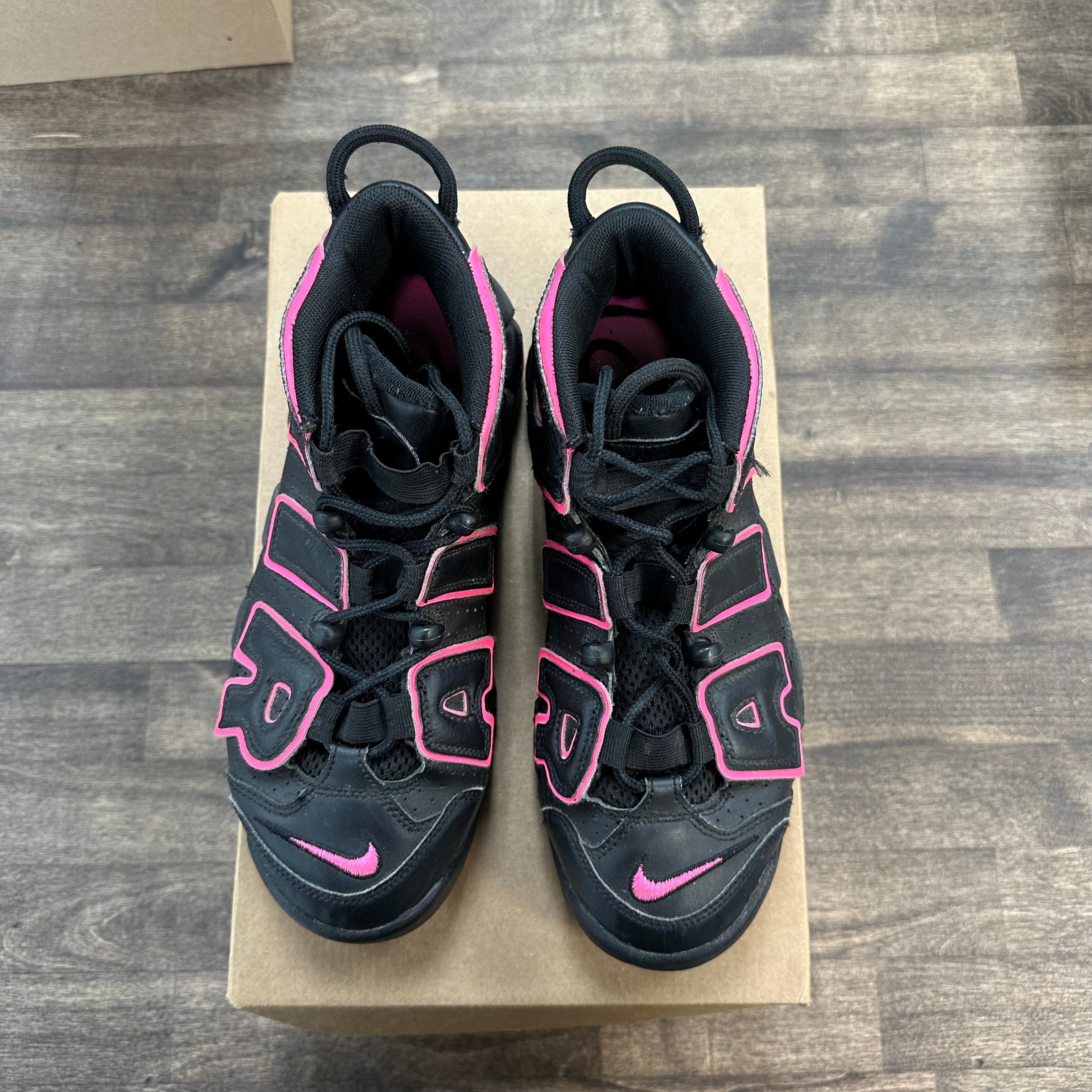 Nike Air More Uptempo Black Pink Blast (US 7Y) (USED, No Box) Size 7Y (Pre-Owned) - Image 2