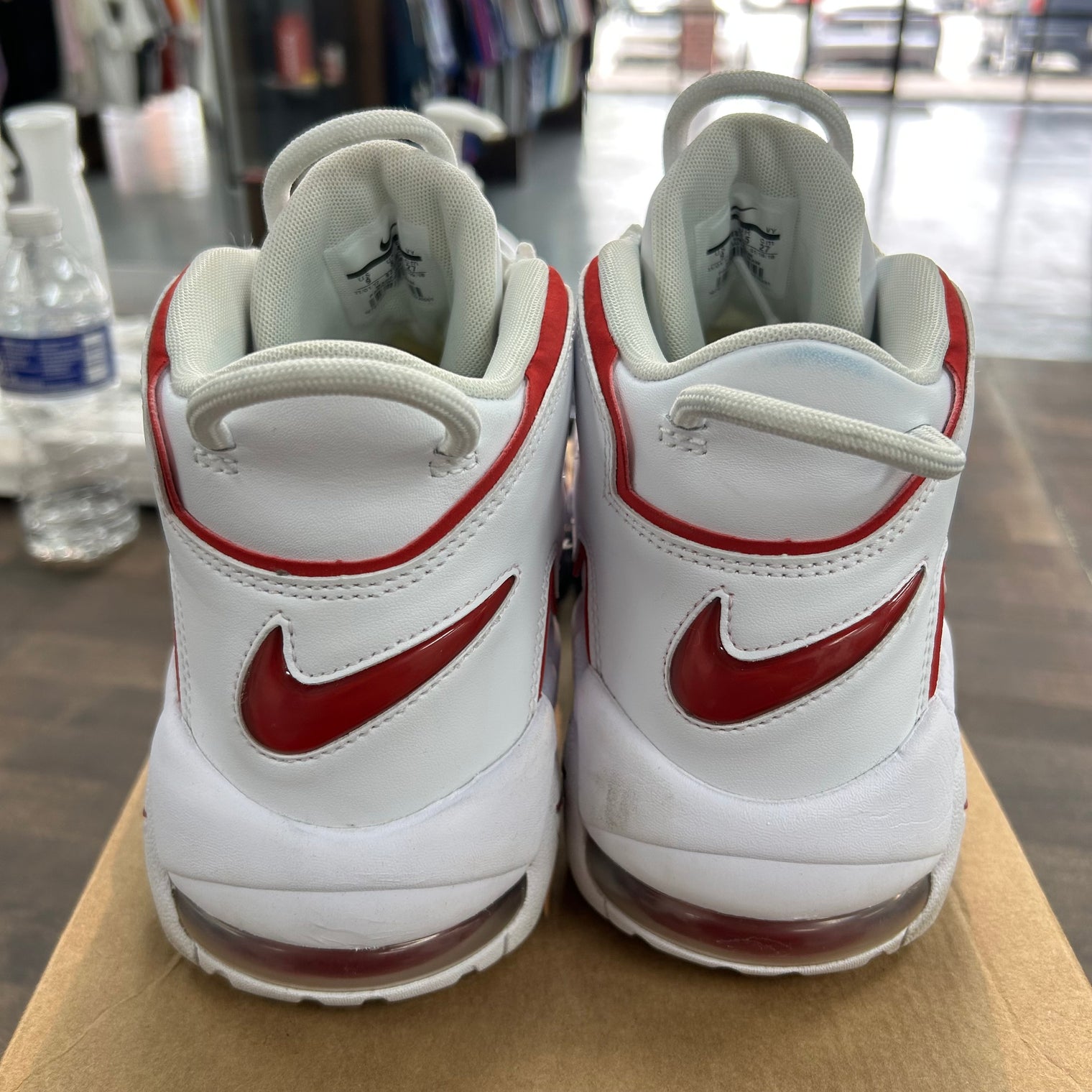 White Varsity Red Outline Air More Uptempo (USED, No Box)