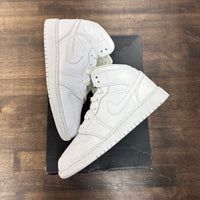 Triple White Tumbled Leather Jordan 1 Mid (GS) (USED)