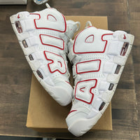 White Varsity Red Outline Air More Uptempo (USED, No Box)