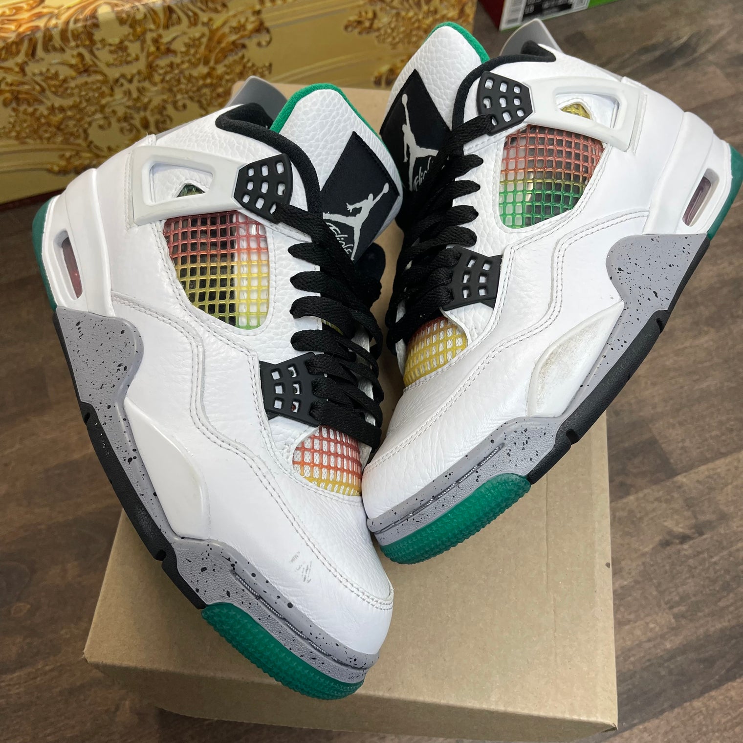 Lucid Green Rasta Jordan 4 Retro (W) (USED, No Box)