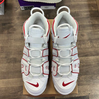 White Varsity Red Outline Nike Air More Uptempo (USED, No Box)