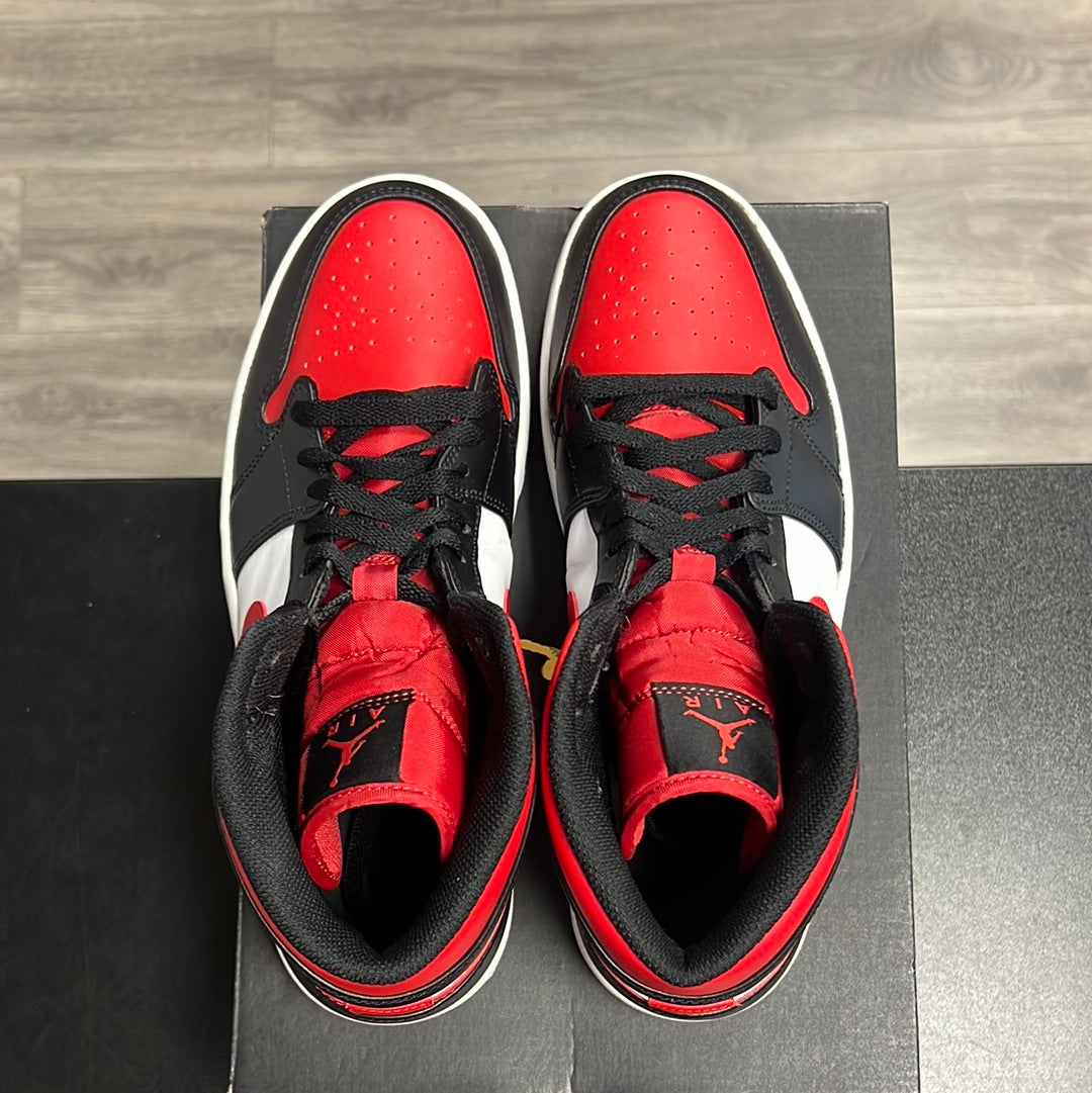 Jordan 1 Mid White Black Red (lightly worn)
