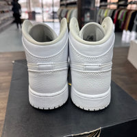 Triple White Tumbled Leather Jordan 1 Mid (GS) (USED)