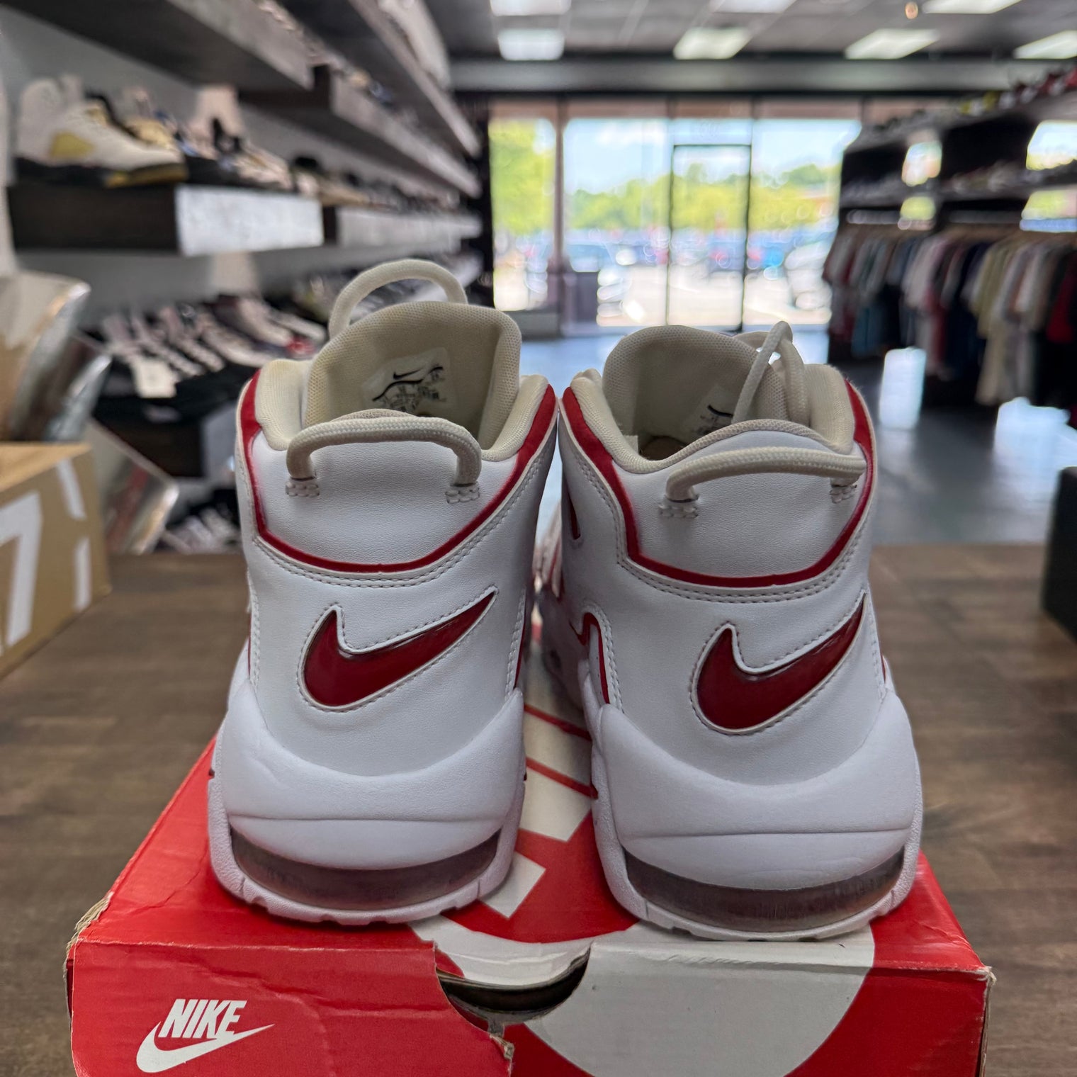 White Varsity Red Outline Air More Uptempo (USED)