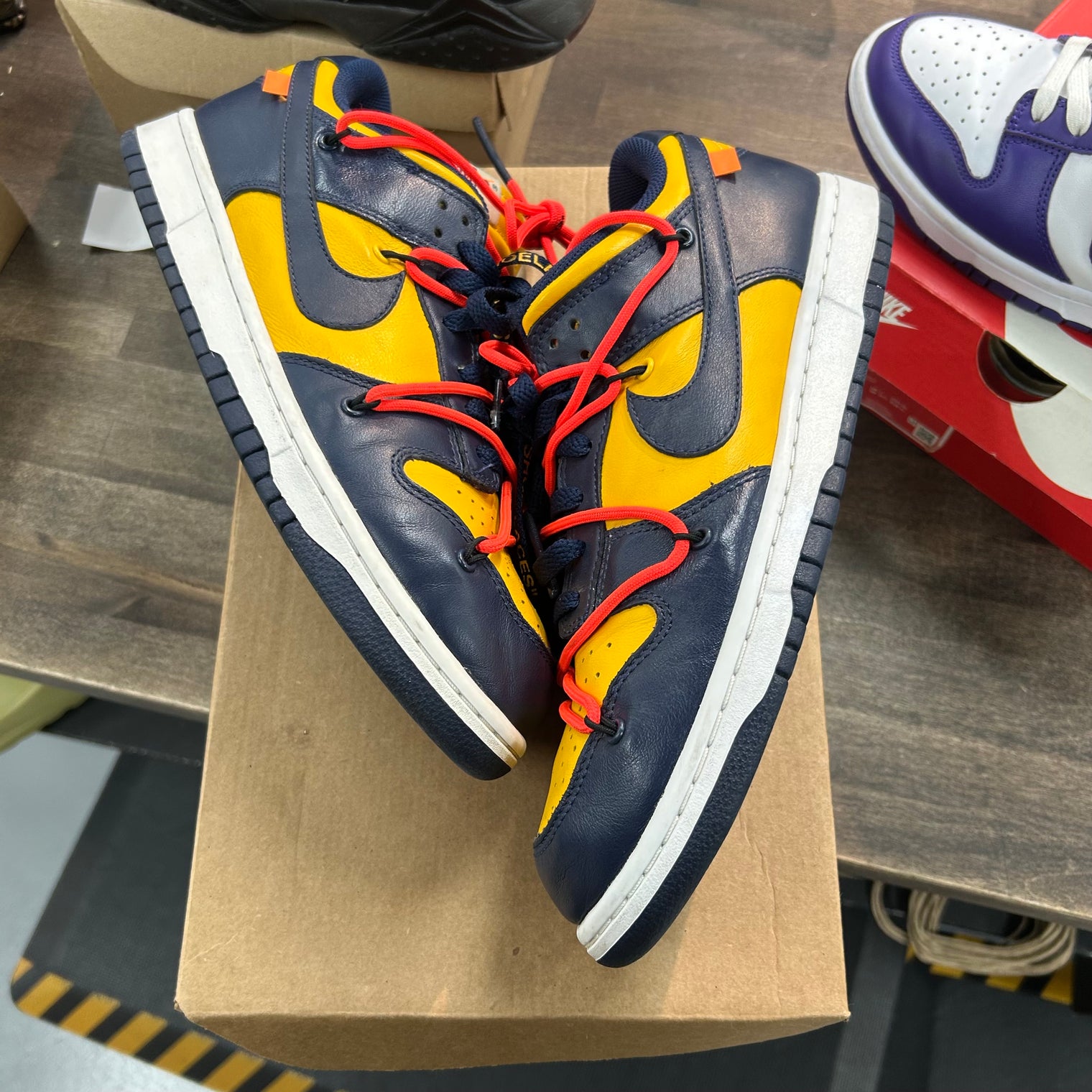 Off-White University Gold Nike Dunk Low (USED, No Box)