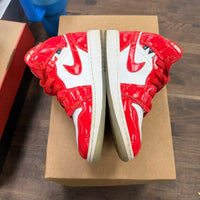 Barcelona Sweater Red Patent Jordan 1 Mid (GS) (USED, No Box)