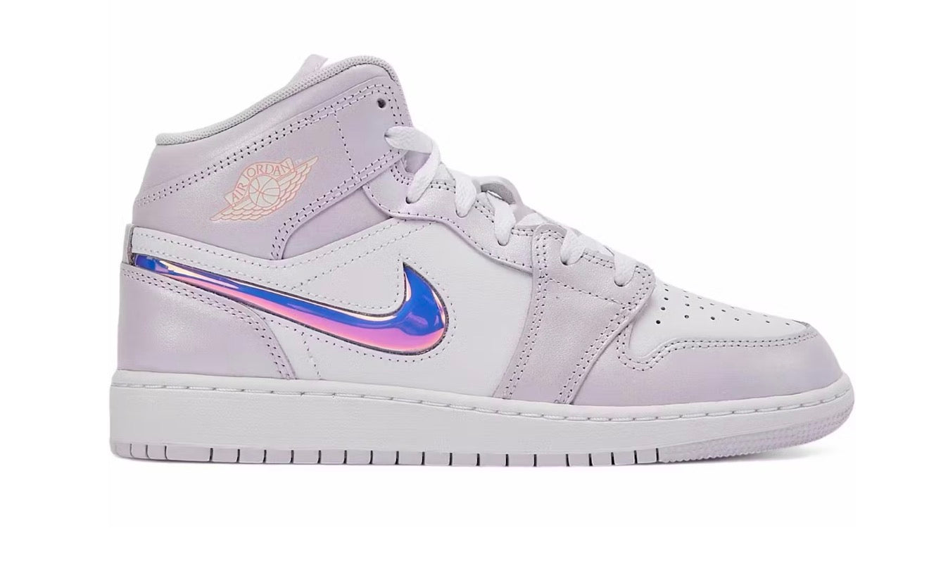 Barely Grape Iridescent Swoosh Jordan 1 Mid SE (GS)